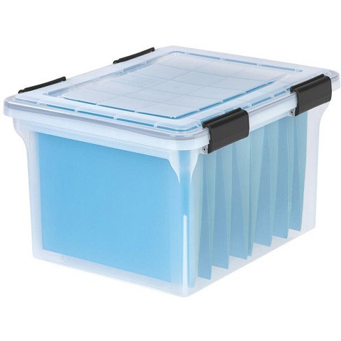 Iris USA, 15 Gallon Clear Plastic Storage Boxes with Blue Lid, Pack of 4