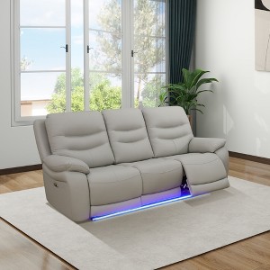 MAYEERTY Power Reclining Sofa, Electric 3-Seat Breathable Leather Recliner with USB Charging, LED Lighting for Living Room, Light Grey - 1 of 4