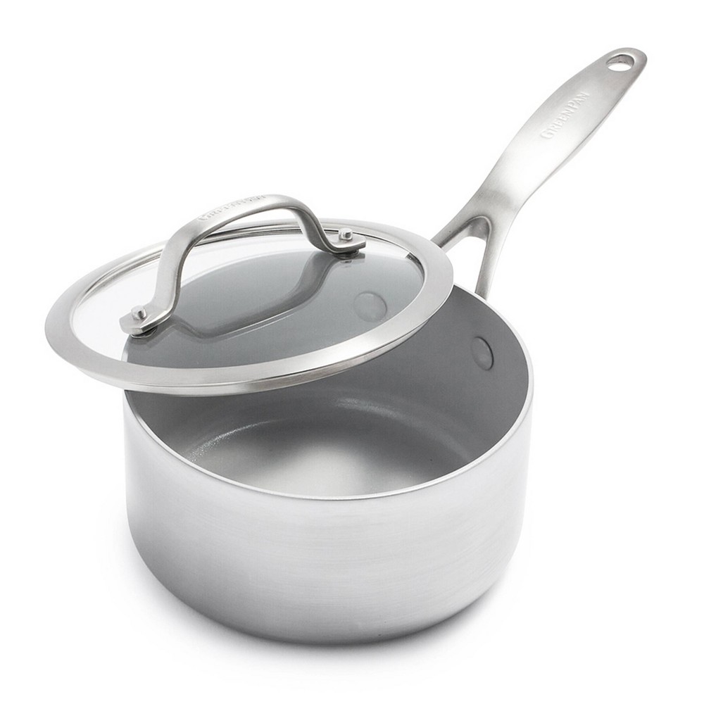 Greenpan Venice Pro Tri-Ply Stainless Steel Ceramic Non Stick 1.5qt Saucepan with Lid Vibrant Silver