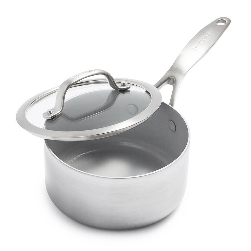 Greenpan Venice Pro Tri-Ply Stainless Steel Ceramic Non Stick 1.5qt Saucepan with Lid Vibrant Silver, 1 of 10
