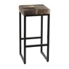 Industrial Cowhide and Metal Bar Height Stool Brown - Olivia & May: Leather Seat, Iron Frame, Fixed Height - 4 of 4