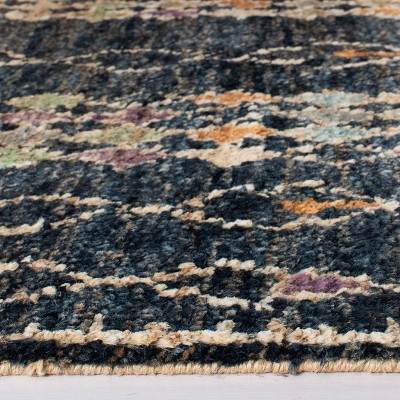 Bohemian Black and Beige Hand-Knotted Jute Area Rug 5' x 8'