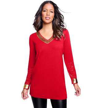 Roaman's Women's Plus Size Sequin Pullover Sweater