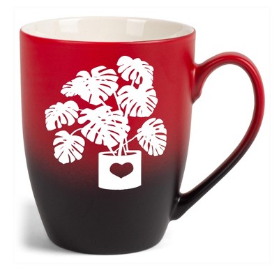 Elanze Designs Botanical Foliage Nature Coffee Cup Mug 12 Ounce Ceramic With Ombre Gradient Elegant Minimalist Monstera in Heart Planter Silhouette