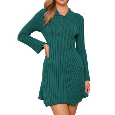 INSPIRE CHIC Women's Pleated Button Front Casual Long Sleeve Knit Shirt Sweater Dress