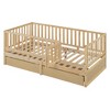 YOOCOZZ Twin Size Wooden Daybed with Fence Guardrails and 2 Storage Drawers, Convertible into an Independent Floor Bed and Daybed - 4 of 4