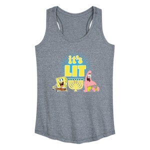Women's SpongeBob SquarePants It's Lit Hanukkah Graphic Racerback Tank - Heather Grey - 2 X-Large - 1 of 4