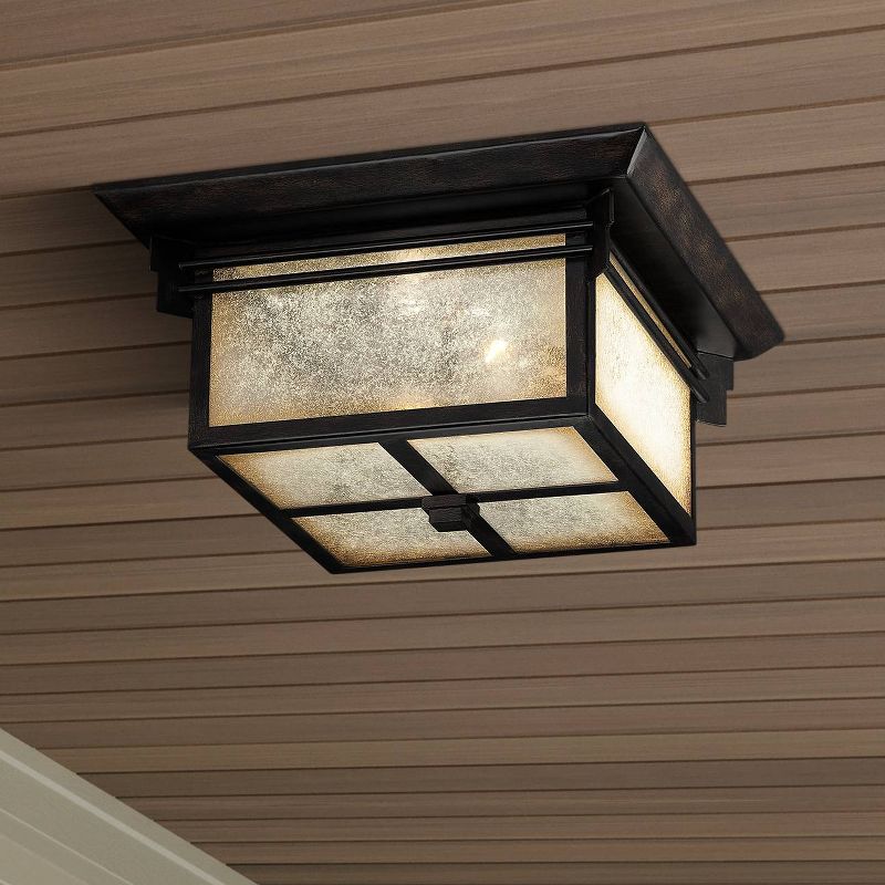 Franklin Iron Works Mission Flush Mount Outdoor Ceiling Light Fixture Walnut Bronze 15" Frosted Cream Glass Damp Rated for Exterior House, 2 of 8