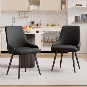Modern Dining Chairs (Set of 2) – Spacious, Thick Cushion, Comfortable Faux Leather Upholstered with Metal Legs for Dining Room, Black - 1 of 4