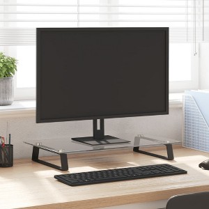 vidaXL Monitor Stand Black 23.6 in.x13.8 in.x3.1 in. Tempered Glass and Metal - 1 of 4