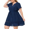 Agnes Orinda Women's Plus Size Elegant Short Sleeve Tie Waist Ruffle Hem At Knee Dresses - 2 of 4