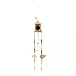29" x 7" Rustic Metal Butterfly Birdhouse Windchime Gold - Olivia & May