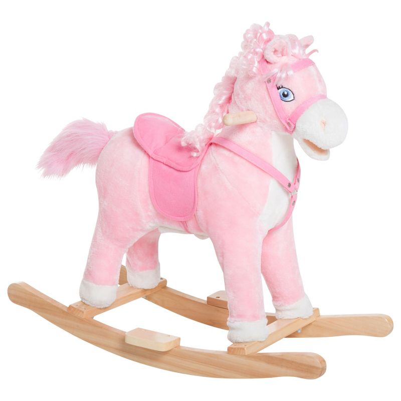 Qaba Kids Ride on Rocking Horse Toddler Plush Toy with Realistic Sounds and Swinging Tail for 3 Years Old Children, 1 of 9