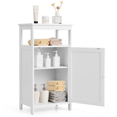 Costway Bathroom Wooden Floor Cabinet Multifunction Storage Rack Organizer  Stand Grey