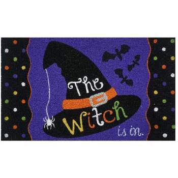 Briarwood Lane The Witch Is In Halloween Natural Fiber Coir Doormat Hat Bats 30" x 18"