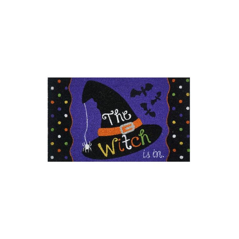 Briarwood Lane The Witch Is In Halloween Natural Fiber Coir Doormat Hat Bats 30" x 18", 1 of 4