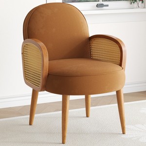 CAVINAS Velvet Accent Chair with Rattan Armrests and Wooden Legs,Mid-Century Upholstered Living Room Chairs,Reading Chairs for Living Room - 1 of 4