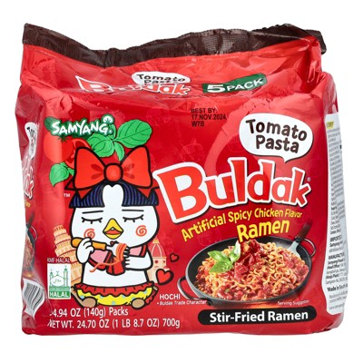 Buldak®, Stir-Fried Ramen, Spicy Chicken, Tomato Pasta, 5 Packs, 4.94 oz (140 g) Each