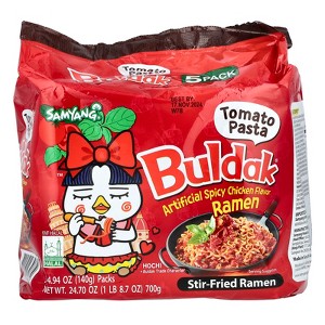 Buldak®, Stir-Fried Ramen, Spicy Chicken, Tomato Pasta, 5 Packs, 4.94 oz (140 g) Each - 1 of 3