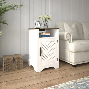 LIVAREEmlen Farmhouse Nightstand Side Table, Wooden Rustic End Table, Tall Bedside Table with Electrical Outlets Charging Station - White & Oak - 1 of 4