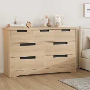 7 Drawer Dresser for Bedroom, Natural Modern Double Dresser Organizer with Embedded Handles Design - 1 of 4
