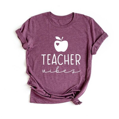 Simply Sage Market Women's Teacher Vibes Cursive Apple Short Sleeve Graphic Tee