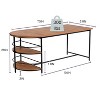 FurnitureR Dining Table 3-Tiers Wooden with 2 Storage Shelf for Dining Room Kitchen, Sturdy Black Metal Frame, Rectangular, Brown - 2 of 4