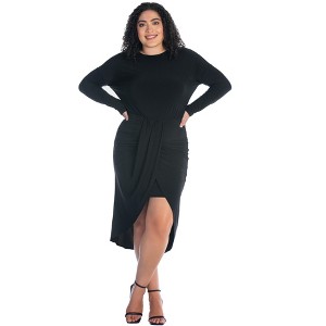 24seven Comfort Apparel Long Sleeve Dressy Tulip Skirt Knee Length Plus Size Dress - 1 of 4