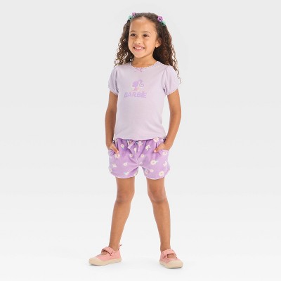 Toddler Girls' 2pc Barbie Short Sleeve T-Shirt and Shorts Set - Purple