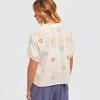 Knit & Lounge Women’s White Embroidered Short Sleeve Button Front Top Elastic Neckline Puff Sleeves Lightweight - 4 of 4