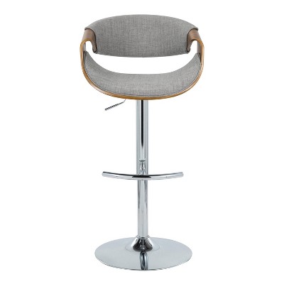 Curvo Light Gray Adjustable Swivel Barstool with Walnut Armrests