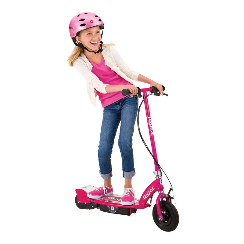 Razor Power Core E100 Electric Scooter with Hand Operated Front Brake and Adjustable Handlebar Height for Kids 8 Years or Older, Daisy Pink, 2 of 7