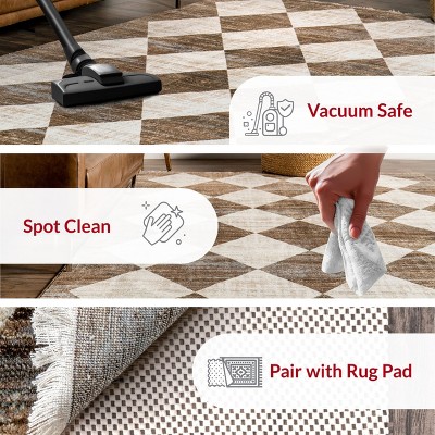 Meline Beige and Brown Checkered Rectangular Area Rug