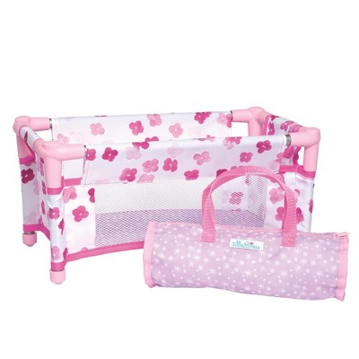 Pink Floral Fabric Baby Doll Portable Crib with Carrying Case