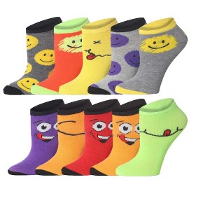 Tipi Toe Womens 10 Pairs Cheerful Emoji Spectrum Pattern & Mix Colors For Vibrant Style Low Cut/No Show Socks - 1 of 4