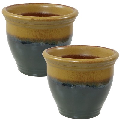 Sunnydaze Studio Outdoor/Indoor High-Fired Glazed UV- and Frost-Resistant Ceramic Planters with Drainage Holes