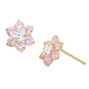 Junior Jewels 14K Yellow Gold Children's Cubic Zirconia Flower Earrings - 1 of 2