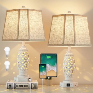GTCLIGHTING Bedside Lamps Set of 2-23.5" Vintage Table Lamp with USB A+C and Nightlight - Resin Desk Lamp for Bedrooms, End Tables, Living Room - 1 of 4