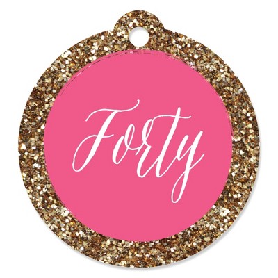 Big Dot of Happiness Chic 40th Birthday - Pink and Gold - Birthday Party Favor Gift Tags (Set of 20)