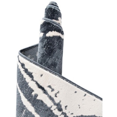 Navy Blue and Ivory Square Synthetic Area Rug