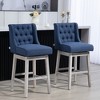HOMCOM Bar Height Bar Stools Set of 2, 180 Degree Swivel Kitchen Island Stool, 30" Seat Height with Wood Footrests, Button Tufting - 2 of 4