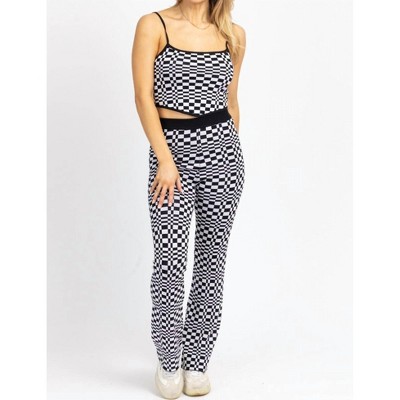 Women's CHECK KNIT CROP AND PANT SET - Miss Love