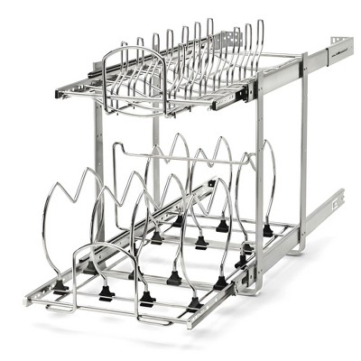 Rev-A-Shelf 2 Tier Adjustable Heavy Duty Wire Pull Out Kitchen Cabinet Organizer for Pots, Pans, and Lid Cookware, Chrome