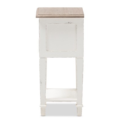 Dauphine Provincial Style 2-Drawer Nightstand in Distressed White and Oak
