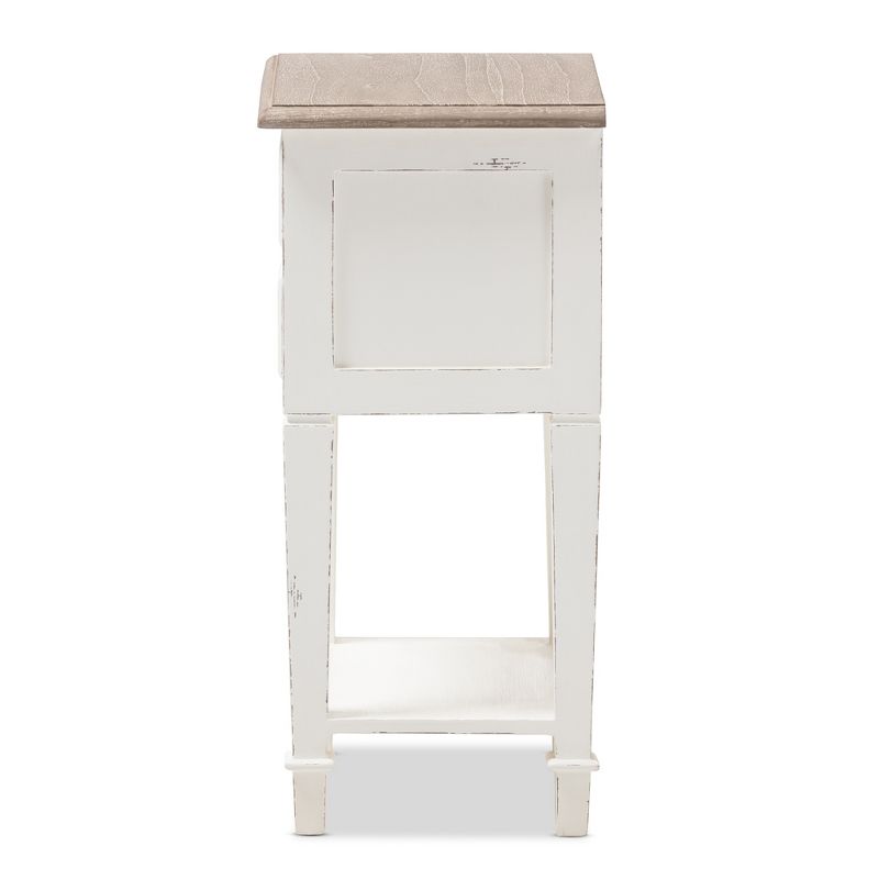 Dauphine 2 Drawer Provincial Style Oak and  Distressed Finish Wood Nightstand White - Baxton Studio, 5 of 10