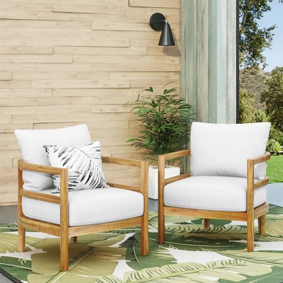 VYNXARIA Outdoor Acacia Wood Patio Club Chair, Wood Patio Furniture,Waterproof Thick Cushion Deep Seating for Porch, Garden, Backyard£¨Set of 2£©