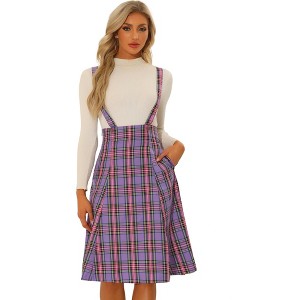 INSPIRE CHIC Women's Christmas Plaid Midi Tartan Pinafore Skirt - 1 of 4