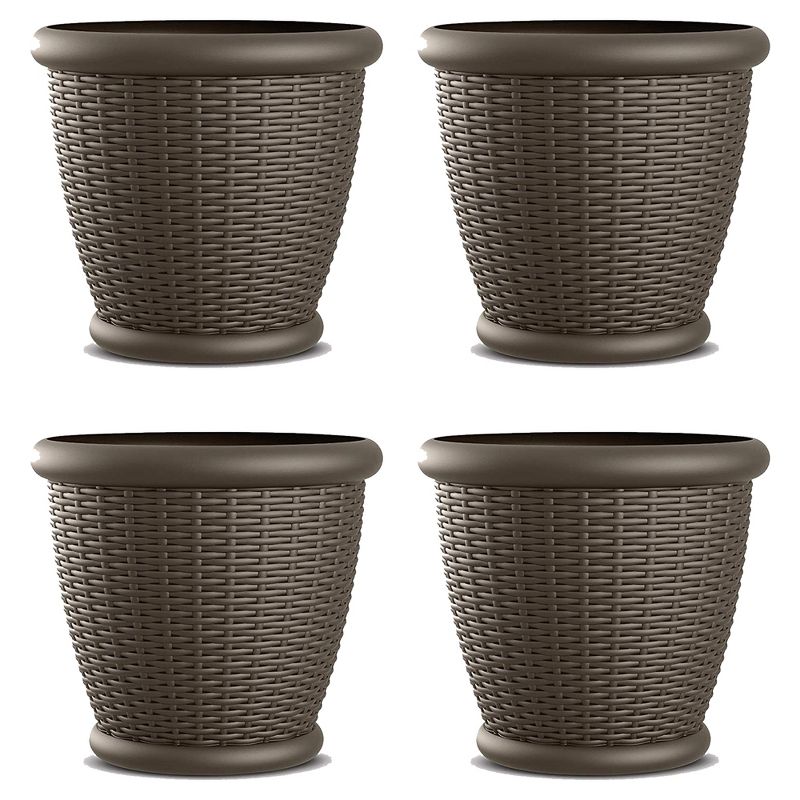 Suncast Willow 18-Inch Diameter Durable and Lightweight Decorative Wicker Patio Planter Pot with Drillable Drain Holes, Java (4 Pack), 1 of 7