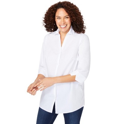 Woman Within Plus Size Perfect Three-Quarter Sleeve Back Pleat Shirt