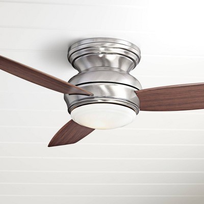 44" Pewter Flushmount Ceiling Fan with Dark Maple Blades and LED Light
